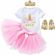 adorable first birthday cake smash outfit set for baby girls: romper bodysuit, rainbow tutu skirt, crown headband, and shoes - hihcbf princess theme logo