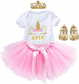 img 3 attached to Adorable First Birthday Cake Smash Outfit Set For Baby Girls: Romper Bodysuit, Rainbow Tutu Skirt, Crown Headband, And Shoes - HIHCBF Princess Theme