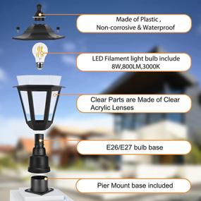 img 3 attached to FUDESY LED Outdoor Post Light, Waterproof Pole Lantern With Pier Mount Base, Exterior Plastic Lamp Fixture For Garden Patio Pathway - Black (FDS6163B1)