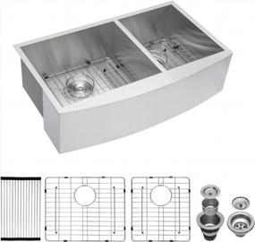 img 4 attached to GhomeG 33"X21" Stainless Steel Farmhouse Sink - 18 Gauge Double Bowl Apron-Front Kitchen Sink With Accessories: Ideal For Modern Kitchens