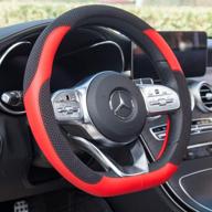 inebiz universal car steering wheel cover microfiber leather viscose multi-element stitching (black&amp interior accessories logo