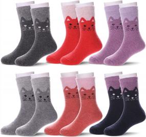 img 4 attached to 6 Pairs Of MQELONG Cute Animal Wool Socks For Kids - Thick, Warm Winter Crew Socks For Boys And Girls