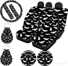 img 4 attached to Xhuibop Bat Car Seat Covers Full Set 11 Piece Seat Belt Covers For Women Steering Wheel Covers Black Cup Coasters Goth Car Accessories Keychain For Car Keys