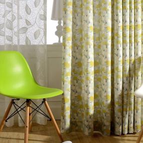 img 3 attached to Floral Print Grommet Curtains For Living Room And Bedroom - Set Of 2 Panels In White And Yellow, 52" X 84" With Light Blue Background