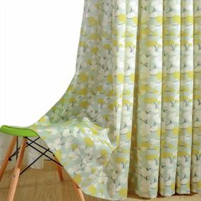 img 4 attached to Floral Print Grommet Curtains For Living Room And Bedroom - Set Of 2 Panels In White And Yellow, 52" X 84" With Light Blue Background