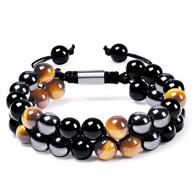 dhqh triple protection bracelet: the ultimate stone bead bracelet for men with hematite, black agate and tigers eye stones, bring prosperity and luck with natural healing crystals logo
