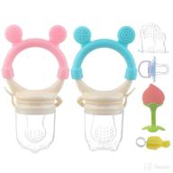 🍼 baby fruit feeder pacifier: food feeders kit with teething toys, pacifier, clean brush and silicone mesh teether (bear silicone grip) - suitable for babies 3-6 months and 6-12 months logo