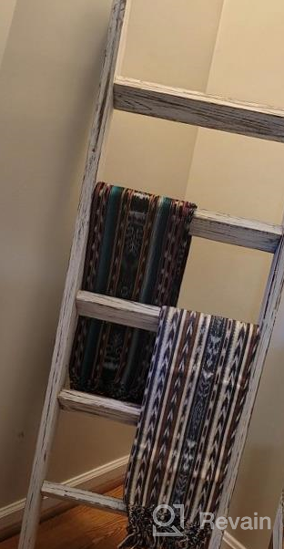 img 1 attached to 5Ft Premium Wood Rustic Ladder Shelf - Hallops Blanket Ladder For Quilt, Farmhouse Decor & Vintage Wooden Look (Thick Black) review by Joseph Quade