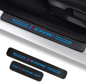 img 4 attached to 🚗 Cotree 4PCS Carbon Fiber Leather Car Door Sill Protector Stickers Compatible with Civic, Door Edge Guards Scuff Plate Scratch Film for Civic Accessories