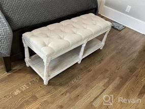 img 6 attached to Guyou Farmhouse Entryway Bench With Storage 6 Foot, Rustic Upholstered End Of Bed Bench With Shelf For Bedroom, 45X18.5 Foyer Bench Accent Bench For Living Room Bedroom (Grey Fabric)