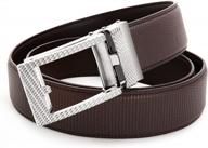 men's brown leather ratchet dress belt with automatic buckle, adjustable size 36-38"(waist 28-36") logo