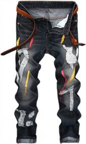 img 4 attached to Men'S Slim Fit Straight Ripped Denim Jeans Pants Distressed Paint Trousers