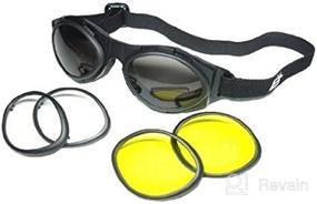 img 2 attached to 🦉 BIRDZ OWL Motorcycle Goggles - 3 Interchangeable Lenses with Clear Smoke and Yellow Lens. Anti-Fog Coating, Shatterproof & UV400 Protection