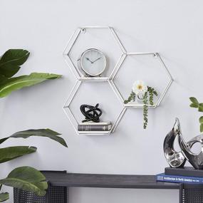 img 4 attached to Deco 79 Silver Marble Hexagon Wall Shelf 3 Полки 26 x 5 x 24