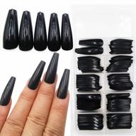 100pc colored coffin press on nails long ballerina false fake nail tips full cover manicure design acrylic nails for women teen girls (black) logo