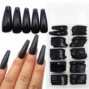 img 4 attached to 100Pc Colored Coffin Press On Nails Long Ballerina False Fake Nail Tips Full Cover Manicure Design Acrylic Nails For Women Teen Girls (Black)