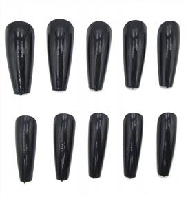 img 3 attached to 100Pc Colored Coffin Press On Nails Long Ballerina False Fake Nail Tips Full Cover Manicure Design Acrylic Nails For Women Teen Girls (Black)