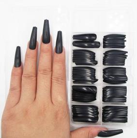 img 2 attached to 100Pc Colored Coffin Press On Nails Long Ballerina False Fake Nail Tips Full Cover Manicure Design Acrylic Nails For Women Teen Girls (Black)