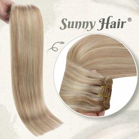 img 1 attached to Blonde Highlights Clip-In Human Hair Extensions With Double Weft - Ash Blonde & Bleach Blonde (7Pcs 120G 18Inch)