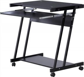 img 3 attached to Mecor Computer Desk With Tempered Glass Top, 4 Wheels, Keyboard Tray, CPU Power Stand & Metal Frame For Laptop PC Table Workstation Home Office Furniture