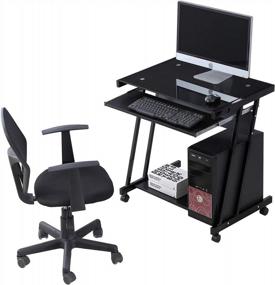 img 4 attached to Mecor Computer Desk With Tempered Glass Top, 4 Wheels, Keyboard Tray, CPU Power Stand & Metal Frame For Laptop PC Table Workstation Home Office Furniture