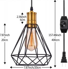 img 3 attached to Pynsseu Industrial Caged Hanging Light - 1 Pack Plug In Pendant Light Fixture For Kitchen Bedroom, Black