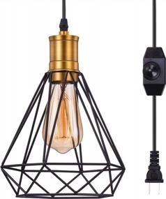 img 4 attached to Pynsseu Industrial Caged Hanging Light - 1 Pack Plug In Pendant Light Fixture For Kitchen Bedroom, Black