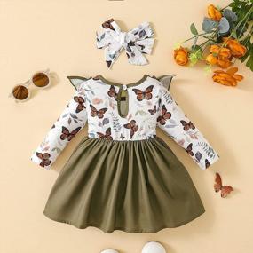 img 2 attached to Newborn Butterfly Outfit Baby Girl Butterfly Dress Long Sleeve Butterfly Prints Ruffle Dreses With Bowknot Headband