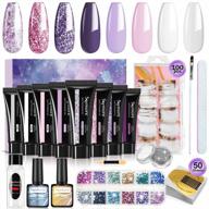 skymore poly extension nail gel kit in 6 vibrant colors with 12 rhinestones and 100 dual forms - professional nail builder gel for enhanced manicures and gel polish starters diy logo