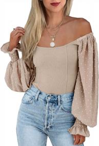 img 4 attached to Sexy Slim Knit Fall Blouses: Angashion Women'S Casual Long Sleeve Tops With Square Neckline