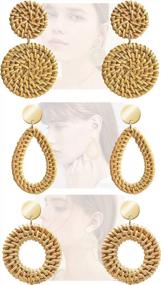 img 4 attached to Handmade Wicker Rattan Earrings For Women - Lightweight, Geometric, Statement Drop Dangle Earrings In Straw Braid