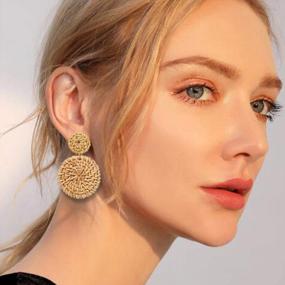 img 1 attached to Handmade Wicker Rattan Earrings For Women - Lightweight, Geometric, Statement Drop Dangle Earrings In Straw Braid