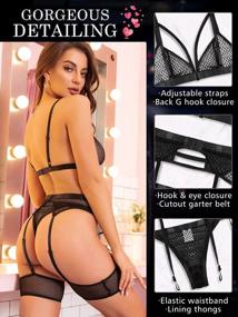 img 3 attached to 🌟 Popiv Women's Seductive Lace Garter Lingerie Set: Strappy High Waist & Sheer Mesh