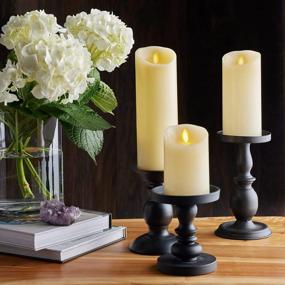 img 1 attached to Luminara Set Of 2 - Flameless Flickering Pillar Candle - Scalloped Edge Smooth Finish Real Wax Pillar, Vanilla Honey Scented Battery Operated (2 C) 600 Hr Runtime, Timer, Remote Ready - Ivory (3"X6.5