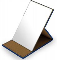 синее портативное дорожное зеркало: складное зеркало из небьющейся нержавеющей стали hohiyo с чехлом из искусственной кожи для макияжа, кемпинга и путешествий - небьющееся логотип