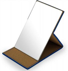 img 4 attached to Синее портативное дорожное зеркало: складное зеркало из небьющейся нержавеющей стали HOHIYO с чехлом из искусственной кожи для макияжа, кемпинга и путешествий - небьющееся