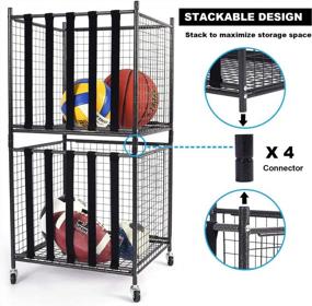 img 3 attached to Organize Your Sports Equipment With Mythinglogic Rolling Ball Storage Cart - Lockable And Stackable Garage Organizer With Elastic Straps