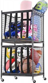 img 4 attached to Organize Your Sports Equipment With Mythinglogic Rolling Ball Storage Cart - Lockable And Stackable Garage Organizer With Elastic Straps