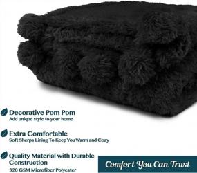 img 1 attached to Cozy Up With PAVILIA Black Sherpa Throw Blanket With Pom Poms - Soft And Fluffy Plush Fleece Blanket For Sofa, Bed And Decorative Use - 50X60 Inches