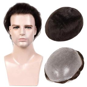 img 4 attached to Get A Natural Look With LLwear Toupee - 0.03Mm Super Thin Skin And Human Hair Replacement System For Men In Off Black #1B