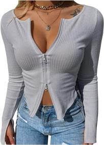 img 2 attached to Womens Sexy Sleeve Zipper Shirts Women's Clothing : Bodysuits