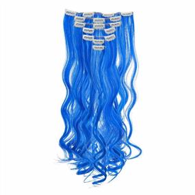 img 3 attached to SWACC 7 Piece Blue Highlights Clip-In Synthetic Hair Extensions, Perfect For Parties And Events, 20-Inch Curly Colored Hair Streaks