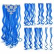 swacc 7 piece blue highlights clip-in synthetic hair extensions, perfect for parties and events, 20-inch curly colored hair streaks logo