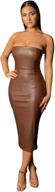 xllais women's sexy strapless tube top midi dress: off shoulder bodycon party faux leather look! логотип