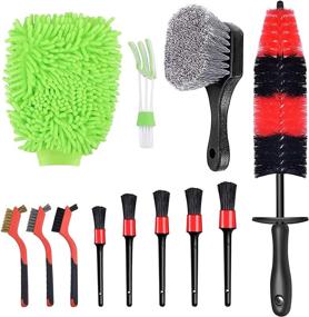 img 4 attached to 🚗 VIGRUE 12PCS Car Detailing Brush Set: Ultimate Cleaning Kit for Auto Interior and Exterior - Long Handle Wheel Rim, Tire, Detailing, Air Vent, Wire Brush, and Wash Mitt Included!