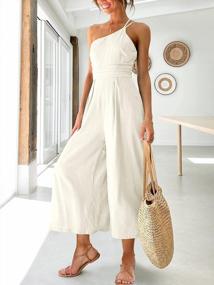 img 3 attached to Chic Summer Jumpsuit With One Shoulder Straps, Wide Leg, Pleated High Waist And Convenient Pockets For Women By Caracilia