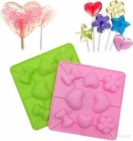 img 4 attached to Set of 2 Heart Sakura Bow Tie Lollipop Molds - MoldFun Lover Heart Cherry Blossom Silicone Lolly Pop Tray for Hard Candy Chocolate Gummy Suckers (Assorted Color)