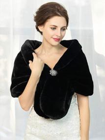 img 3 attached to Women'S Faux Fur Shawl Wrap Bridal Scarf Stole With Brooch For Bride And Bridesmaids Wedding
