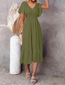 img 2 attached to Women'S Summer Midi Dress With V Neck, Ruffle Sleeves & Pockets - MEROKEETY