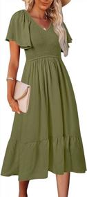 img 4 attached to Women'S Summer Midi Dress With V Neck, Ruffle Sleeves & Pockets - MEROKEETY
